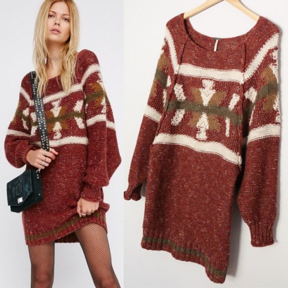 Free People Northern Lights Sweater Dress Wool Linen Blend Boho Cozy Western XS - Picture 1 of 16